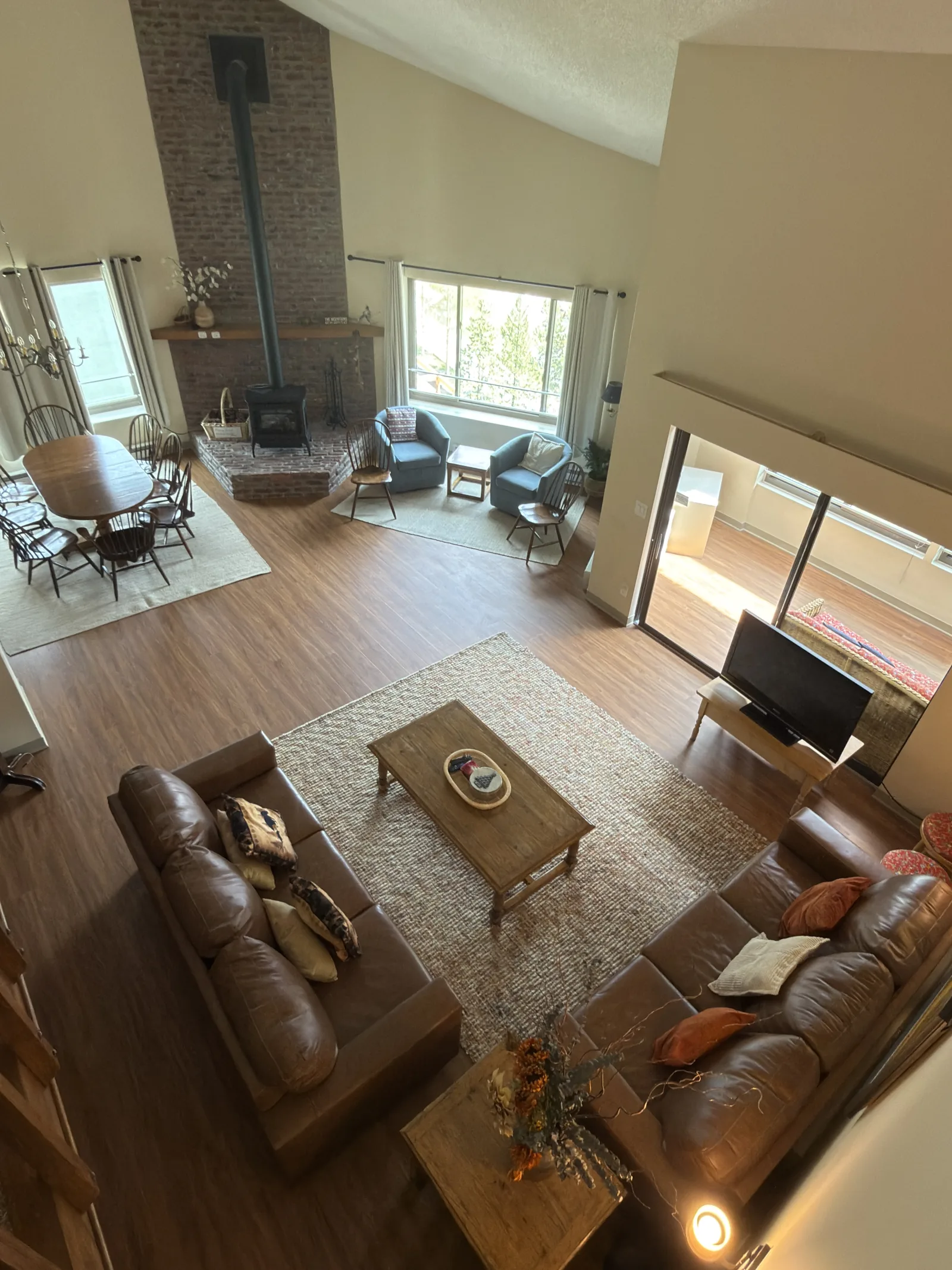 Recent work: freshly cleaned vacation rental living room with vaulted ceiling in Summit County Colorado